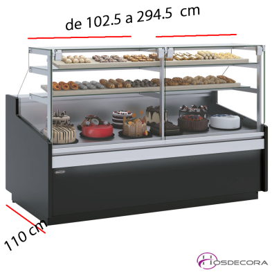 Vitrina pastelera cristal recto abatible y 2 estantes VEPR-10E-10-RC-T