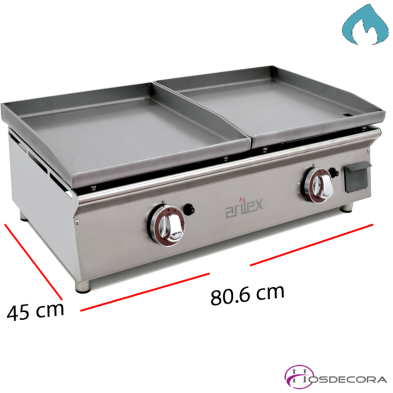 Plancha doble de cocer a gas placa de 6 mm de espesor.  4040PGLLN