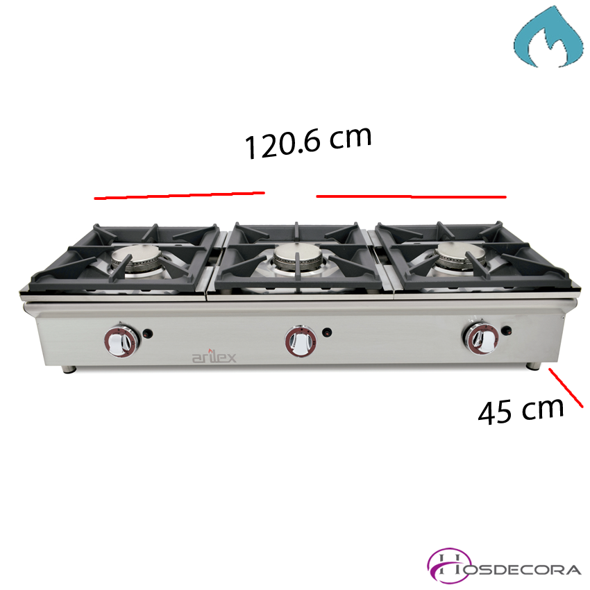 Cocina a Gas 3 Fuegos Piezoelectrico 17.4 Kw.  11-120CGN