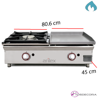 Plancha a gas con placa acero laminada y fogón 80PGLFN