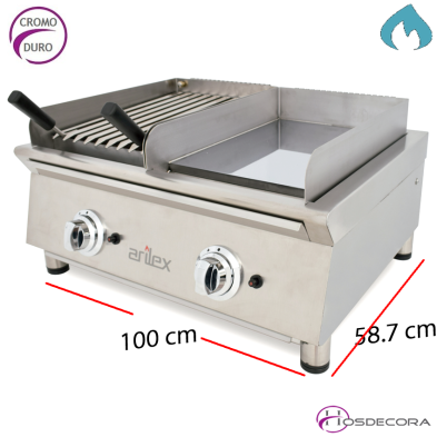 Plancha a gas en CROMO y Grill de asar 100FRYGCBN