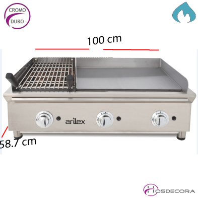 Plancha a gas en CROMO y Grill de asar 100FRYGCBN