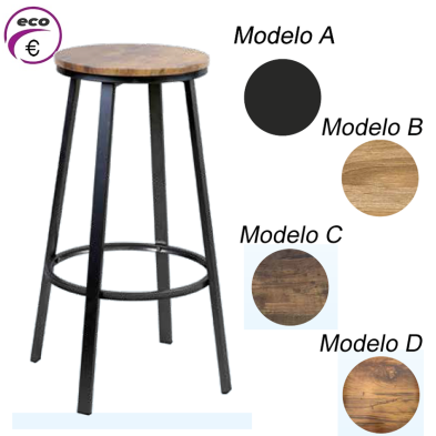 Taburete alto Eco para bar metalico con asiento pvc en colores ZAMUDIO