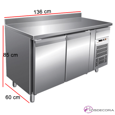 Mesa con refrigerador de 2 puertas en acero inox