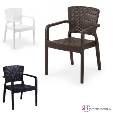 Sillon apilable con brazos de polipropileno imitación rattan. ALBERCA