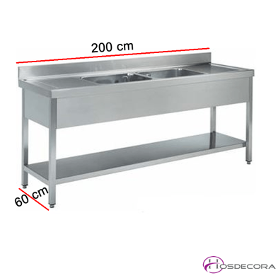 Fregadero doble con escurridor en ambos lados y estante