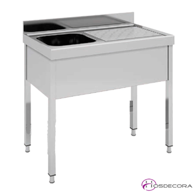 Fregadero industrial de 1 cuba, escurridor de fondo 60 cm