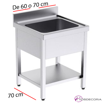 Fregadero profesional con estante de 70 x70 sin escurridor