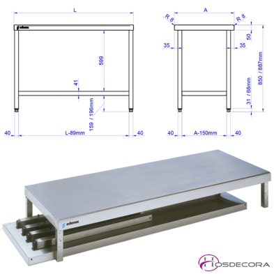 Mesa de trabajo en acero frontal de 50 mm 50-MCD-65+