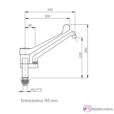 Grifo monomando de 2 aguas de superficie 50-GM2DE