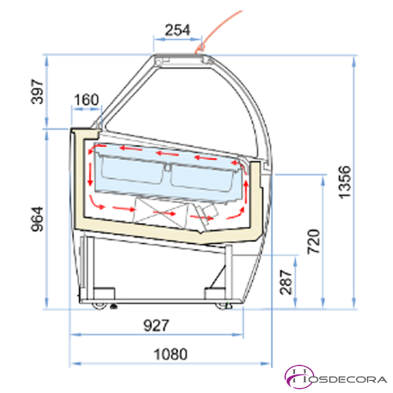 Vitrina Heladeria con cristal curvo 18 cubetas de 5 L. Millennium 18