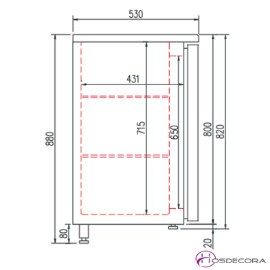 Mesa Fria Puerta Cristal Bajo Barra Fondo 53 cm DSBIE-250