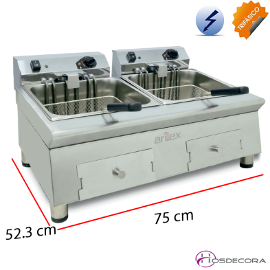 Freidora eléctrica doble 24L Trifásica 15kw 11-70FRE1212GTR