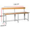 Banco con respaldo para vestuarios asiento listones de pino 96-BANC-1-1500