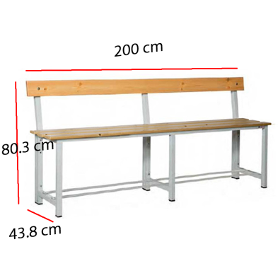 Banco con Respaldo de Vestuarios 200 cm Pino 96-BANC-4-2000