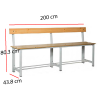 Banco con Respaldo de Vestuarios 200 cm Pino 96-BANC-4-2000
