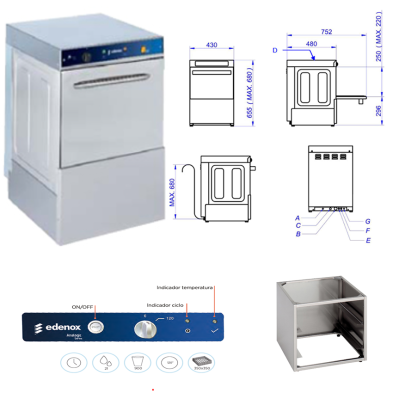 Lavavasos Cesta 35x35 cm Altura Puerta 22 cm 2.7 Kw. 50-AV1200