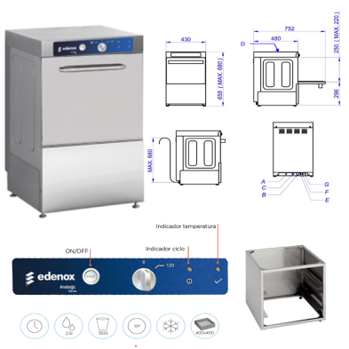 Lavavasos Bomba Desague 40x40 cm Altura Puerta 27 cm 3.2Kw. 50-AV-2100-B