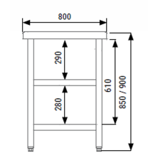 Mesa para el centro de cocina de 1 o 2 metros de acero inox