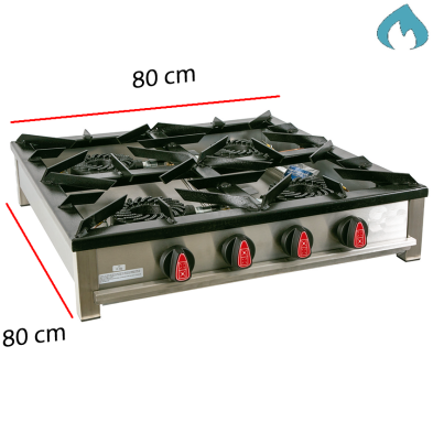 Cocina Sobremesa a Gas 4 Fuegos 6 Kw. Fondo 80 cm 84-F4GARLB