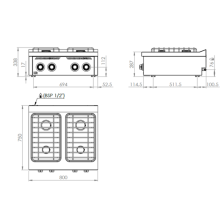 Cocina a Gas de Encimera 4 Fuegos 7.5 y 5.5 Kw Fondo 75 cm 09-CB4F750S