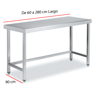 Mesa Central de Trabajo en Acero Fondo 90 cm - Desde 60 a 280 cm