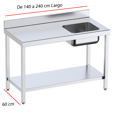 Mesa cocina con cubeta encimera lisa sin reborde.