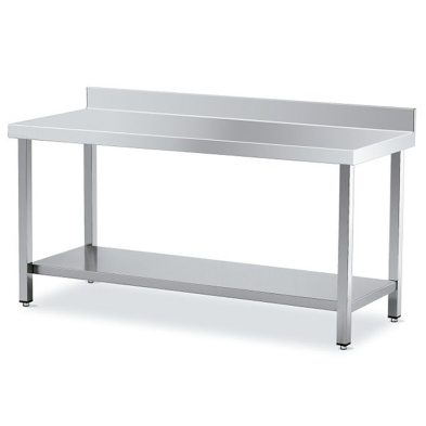 Mesa baja para planchas y freidoras de acero inox con peto.