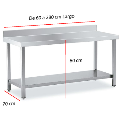 Mesa baja para planchas y freidoras de acero inox con peto.