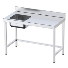 Mesa de acero inoxidable con una poza en una esquina.