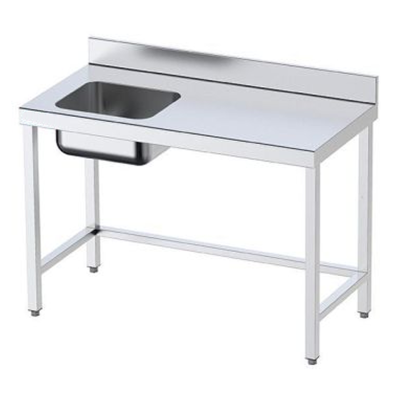 Mesa de acero inoxidable con una poza en una esquina.