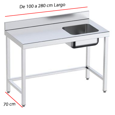 Mesa de acero inoxidable con una poza en una esquina.