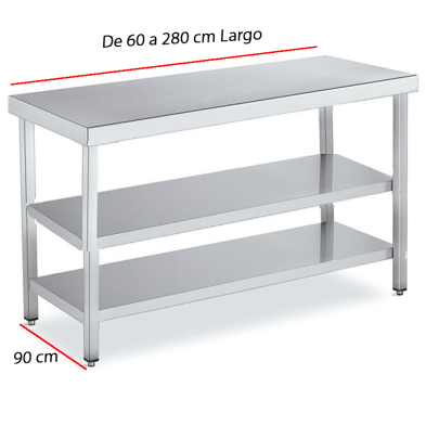 Mesa cocina central con dos estantes.