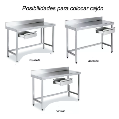 Mesa de acero con cajon bajo encimera con peto.