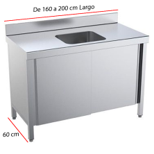 Mesa de acero con cubeta central y puertas correderas