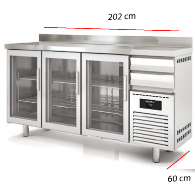 Frente Mostrador Frío 3 Puertas Cristal 202x60 cm 14-MFRV-200