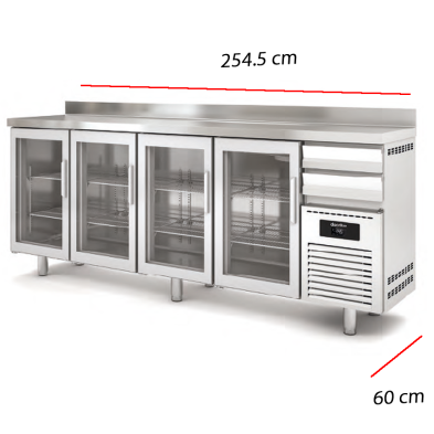 Frente Mostrador Frío 4 Puertas Cristal 254.5x60 cm 14-MFRV-250