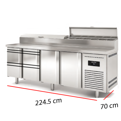 Mesa Fria Ingredientes Puertas y Cajones 224.5 x 70 cm. GN 1/4 14-MEI-70-22
