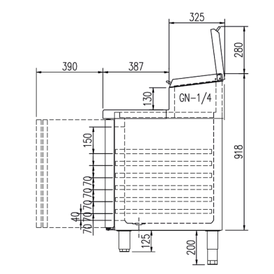 Mesa Fria Ingredientes Puertas y Cajones 224.5 x 70 cm. GN 1/4 14-MEI-70-22