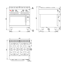 Cocina con Horno a Gas 4 Fuegos 34.6 Kw.
