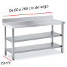 Mesa de acero mural con 2 estantes fondo 70 cm