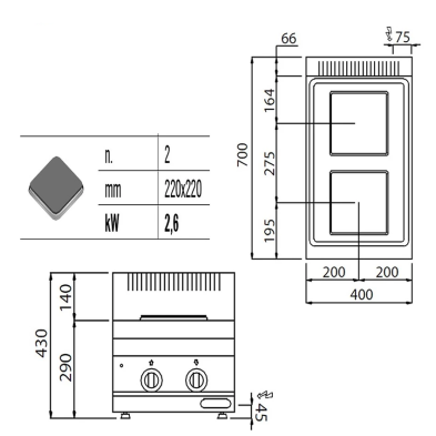 Cocina sobremesa electrica 2 fuegos