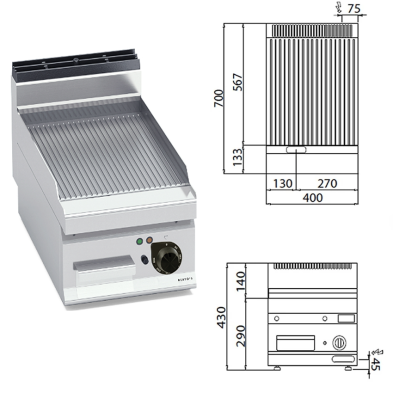 Fritop de placa acanalada eléctrico para bares