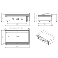 Plancha para cocinas profesionales  100x 55- 12 Kw.