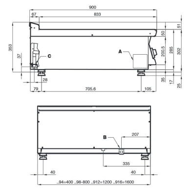 Paellero sobremesa a gas 26.7 kW fondo 90cm