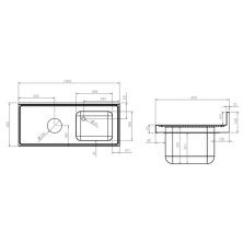 Fregadero Con aro desbarazado 140 x 60 cm.