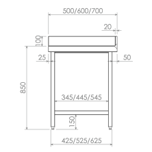 Mesa angular peto y estante Fondo 50 cm 66-IDM5050D+