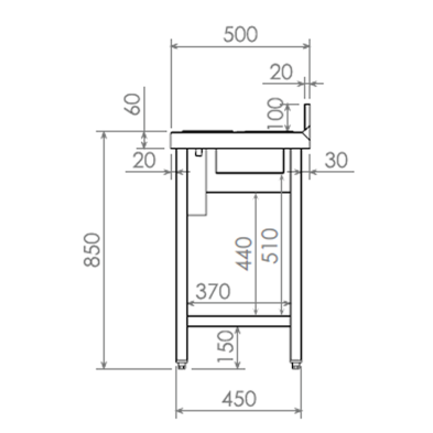 Mesa de cocteleria con cubetas, estante y peto 66-IDM89005+