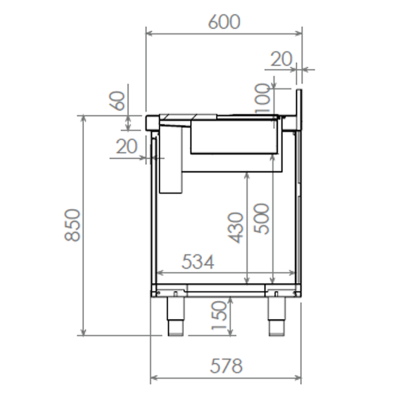 Mueble de cocteleria con cubetas 200 x 60 cm 66-IDN06120