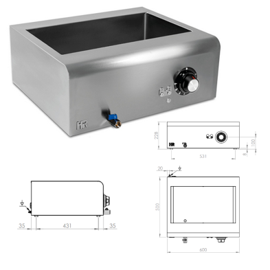Baño María industrial GN 1/1 con grifo FABM500